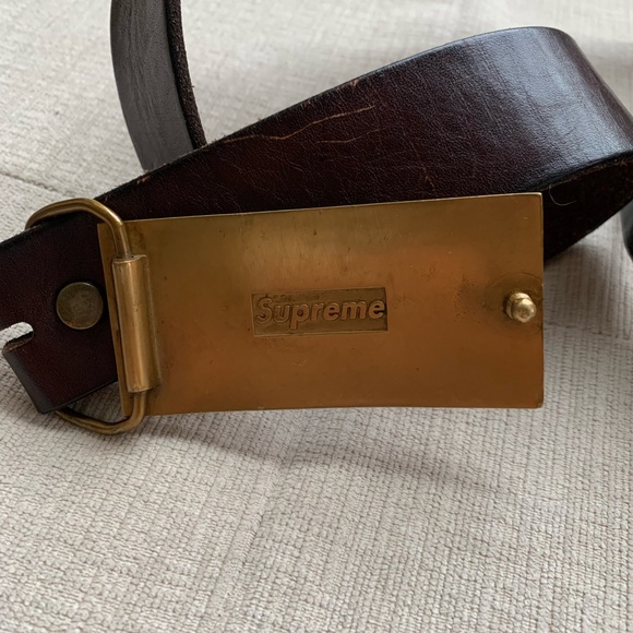 Supreme Dark Brown Brass Leather Belt Size 34 - Picture 3 of 6